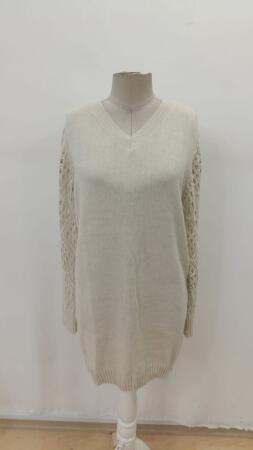 Kadın Uzun Kollu V Yakalı Mini Triko Elbise - 4