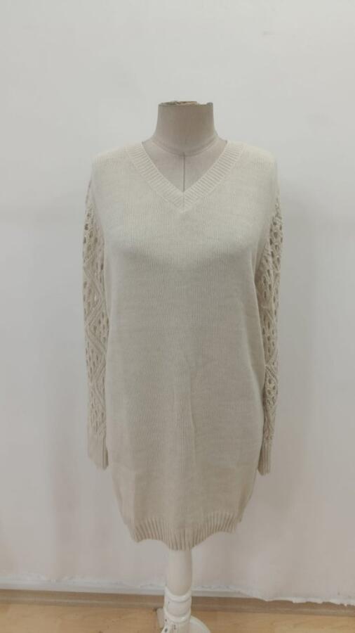 Kadın Uzun Kollu V Yakalı Mini Triko Elbise - 4