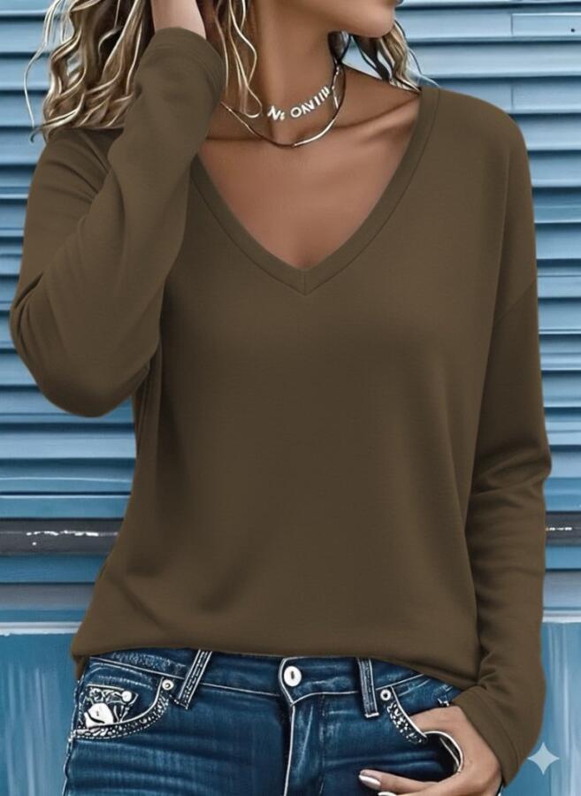 Kadın Uzun Kollu V Yakalı Viskon Iki Iplik Bluz - 1
