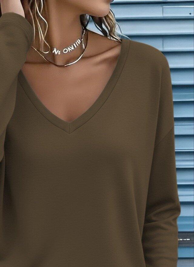Kadın Uzun Kollu V Yakalı Viskon Iki Iplik Bluz - 2