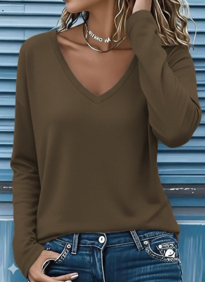 Kadın Uzun Kollu V Yakalı Viskon Iki Iplik Bluz - 4