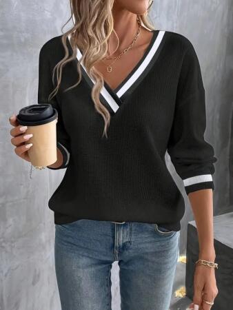 Kadın Uzun Kollu V Yakalı Waffle Bluz - ANGELINO BuyukBedeniz (1)