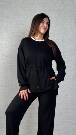 Kadın Uzun Kollu Yaka Ve Büzgü Detay Tunik Ve Pantolon Ikili Takım - ANGELINO BuyukBedeniz