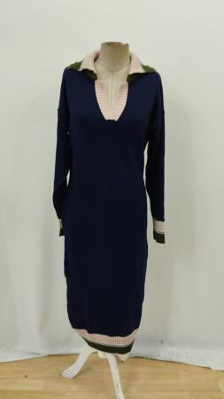 Kadın Uzun Kollu Yakalı çok Renkli Triko Uzun Elbise - 8