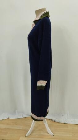 Kadın Uzun Kollu Yakalı çok Renkli Triko Uzun Elbise - 9