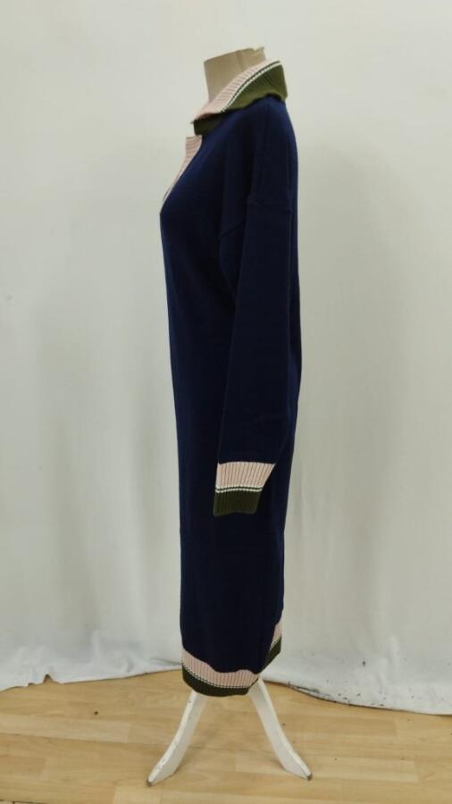 Kadın Uzun Kollu Yakalı çok Renkli Triko Uzun Elbise - 9