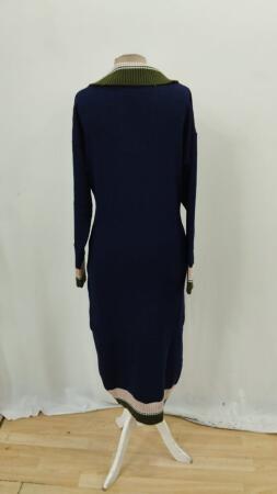 Kadın Uzun Kollu Yakalı çok Renkli Triko Uzun Elbise - 10