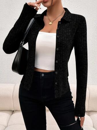 Kadın Uzun Kollu Yakalı önden Düğmeli Kısa Ceket - ANGELINO BuyukBedeniz