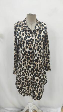 Kadın Uzun Kollu Yakalı önden Düğmeli Leopar Desenli Modal Midi Elbise - 9