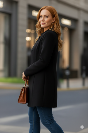 Kadın Uzun Kollu Yakalı önü Düğmeli Ithal Kaşe Astarlı Kaban - ANGELINO BuyukBedeniz (1)