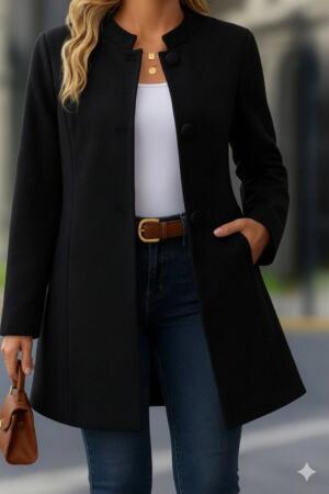 Kadın Uzun Kollu Yakalı önü Düğmeli Ithal Kaşe Astarlı Kaban - 5