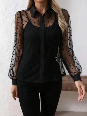 Kadın Uzun Kollu Yakalı şeffaf Tül Detaylı Ve Viskon Atlet Ikili Takım - ANGELINO BuyukBedeniz