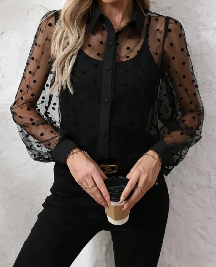 Kadın Uzun Kollu Yakalı şeffaf Tül Detaylı Ve Viskon Atlet Ikili Takım - 2