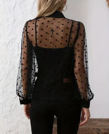 Kadın Uzun Kollu Yakalı şeffaf Tül Detaylı Ve Viskon Atlet Ikili Takım - 3