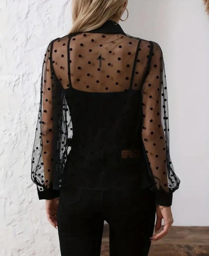 Kadın Uzun Kollu Yakalı şeffaf Tül Detaylı Ve Viskon Atlet Ikili Takım - 3