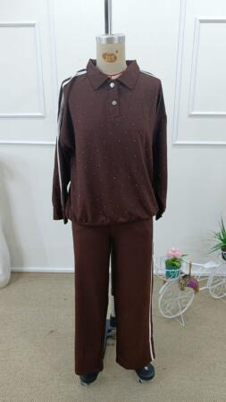 Kadın Uzun Kollu Yakalı şerit Detaylı Viskon Iki Iplik Bluz Ve Pantolon Ikili Takım - 7