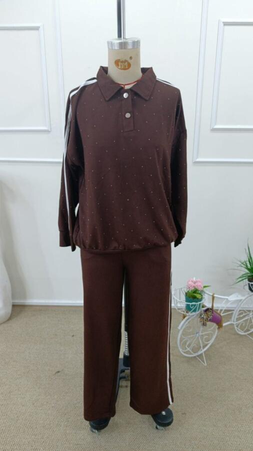 Kadın Uzun Kollu Yakalı şerit Detaylı Viskon Iki Iplik Bluz Ve Pantolon Ikili Takım - 7