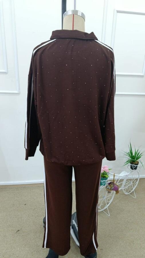 Kadın Uzun Kollu Yakalı şerit Detaylı Viskon Iki Iplik Bluz Ve Pantolon Ikili Takım - 9