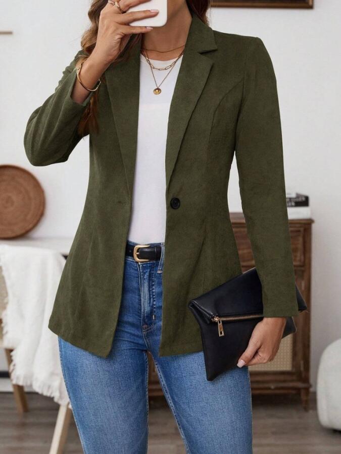 Kadın Uzun Kollu Yakalı Tek Düğmeli Süet Ceket - 2