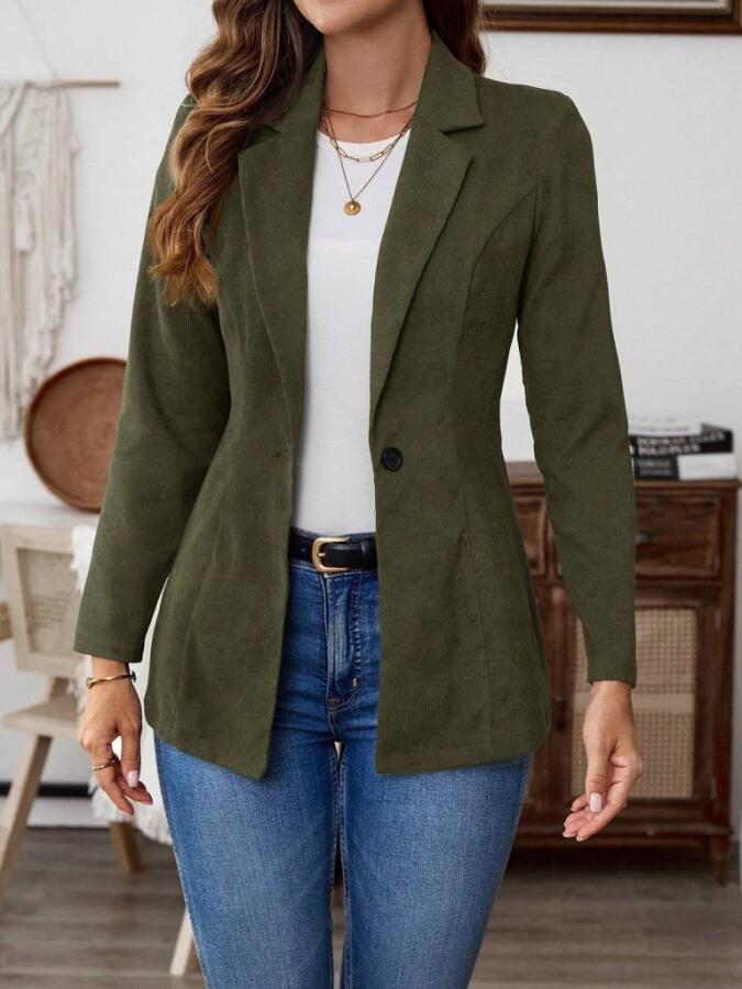 Kadın Uzun Kollu Yakalı Tek Düğmeli Süet Ceket - 3