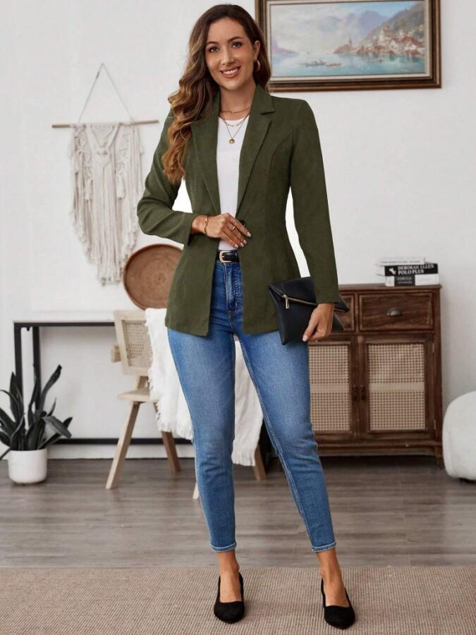 Kadın Uzun Kollu Yakalı Tek Düğmeli Süet Ceket - 5