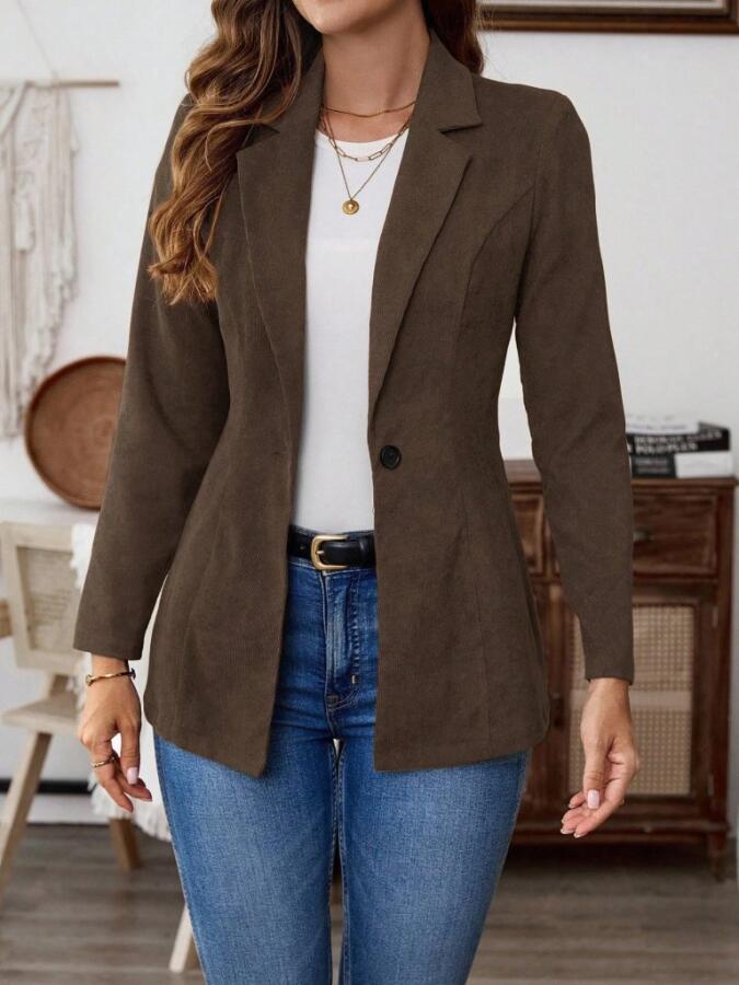 Kadın Uzun Kollu Yakalı Tek Düğmeli Süet Ceket - 2