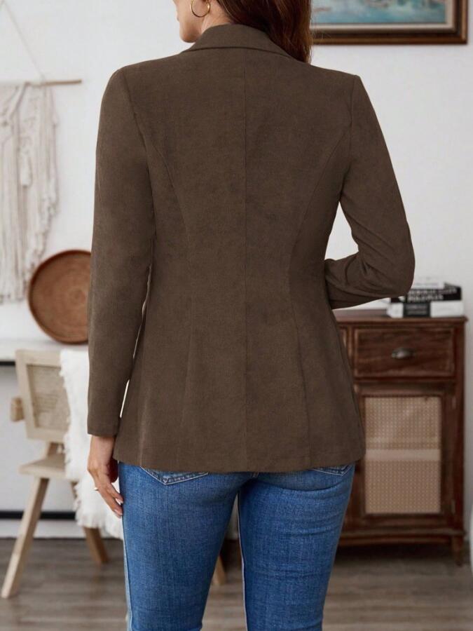Kadın Uzun Kollu Yakalı Tek Düğmeli Süet Ceket - 3