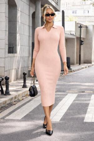 Kadın Uzun Kollu Yakalı Triko Elbise - ANGELINO BuyukBedeniz