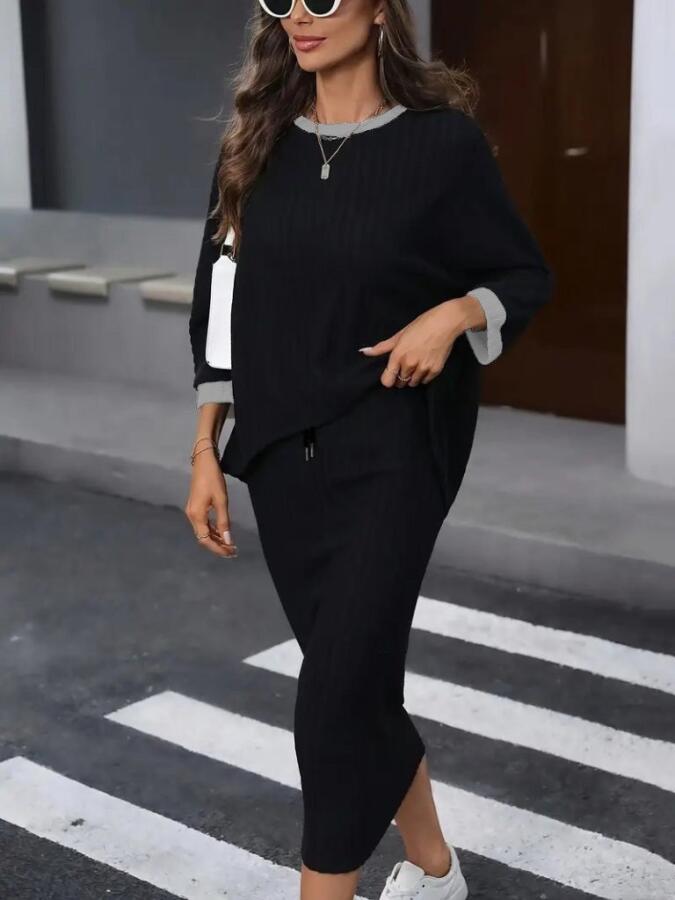 Kadın Uzun Kollu Yakası Açık şardonlu Kaşkorse Bluz Ve Eteği Bağcıklı Ikili Takım - 1