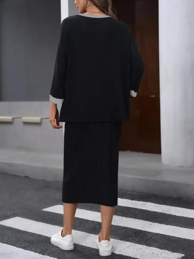 Kadın Uzun Kollu Yakası Açık şardonlu Kaşkorse Bluz Ve Eteği Bağcıklı Ikili Takım - 3