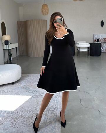 Kadın Uzun Kollu Yuvarlak Yaka Midi Viskon Iki Iplik Elbise - ANGELINO BuyukBedeniz