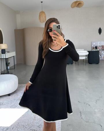 Kadın Uzun Kollu Yuvarlak Yaka Midi Viskon Iki Iplik Elbise - 3