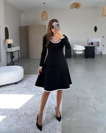 Kadın Uzun Kollu Yuvarlak Yaka Midi Viskon Iki Iplik Elbise - 4