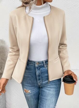 Kadın Uzun Kollu Yuvarlak Yaka önden Fermuarlı Süet Ceket - ANGELINO BuyukBedeniz (1)