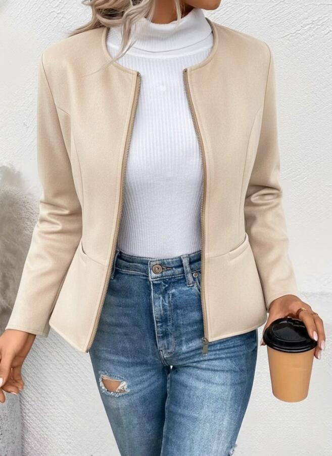 Kadın Uzun Kollu Yuvarlak Yaka önden Fermuarlı Süet Ceket - 2