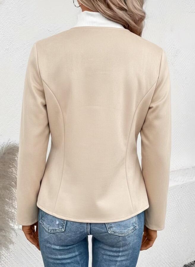 Kadın Uzun Kollu Yuvarlak Yaka önden Fermuarlı Süet Ceket - 3