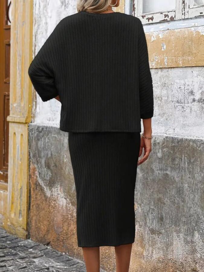 Kadın Uzun Kollu Yuvarlak Yakalı şardonlu Kaşkorse Bluz Ve Etek Ikili Takım - 5