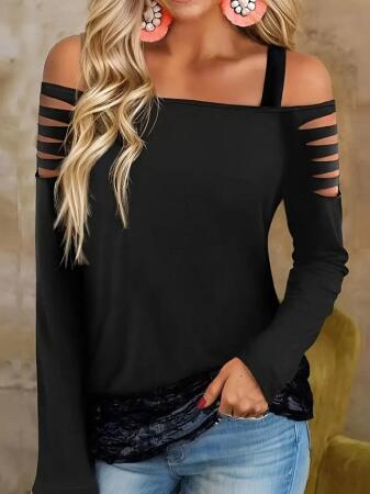 Kadın Uzun Lazer Kesik Detaylı Askılı Viskon Iki Iplik Bluz - ANGELINO BuyukBedeniz