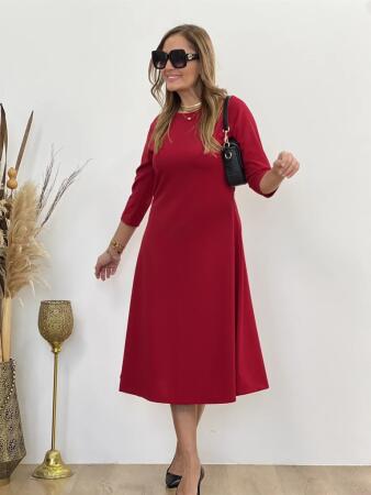 Kadın Uzun Truvakar Kol Bisiklet Yaka Midi Modal Elbise - 4