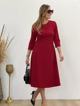 Kadın Uzun Truvakar Kol Bisiklet Yaka Midi Modal Elbise - 5