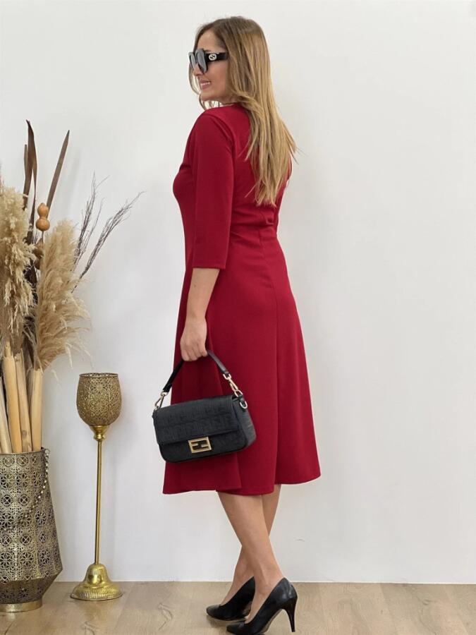 Kadın Uzun Truvakar Kol Bisiklet Yaka Midi Modal Elbise - 7