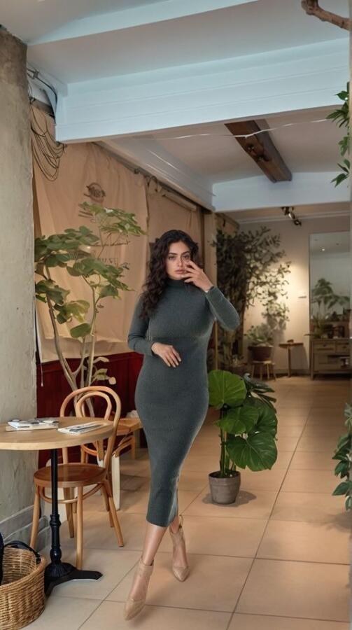 Kadın Yarım Balıkçı Yaka Süet Kumaş Fırsat ürün Midi Boy Elbise - 2