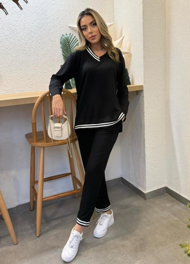 Kadın Yeni Sezon Uzun Kollu Ribana Detay Ikili Takım - 1