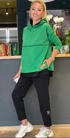 Kadın Yeşil Kapşonlu Etek Ucu Detay Arma Ters Dikiş Gorunumlu Ikili Takım - 5