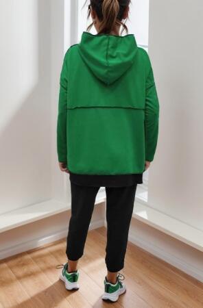 Kadın Yeşil Kapşonlu Etek Ucu Detay Arma Ters Dikiş Gorunumlu Ikili Takım - 12