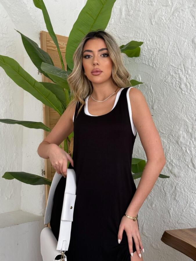Kadın Yırtmaç Detaylı Viskon Kumaş Maxi Boy Cepli Iç Dahil Ikili Elbise - 3