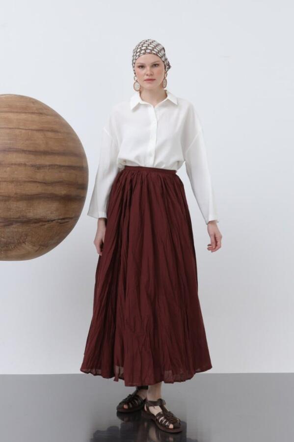 Kadın Yüksek Bel Arkadan Fermuarlı Kırışık Geniş Kesimli Vural Etek - 1