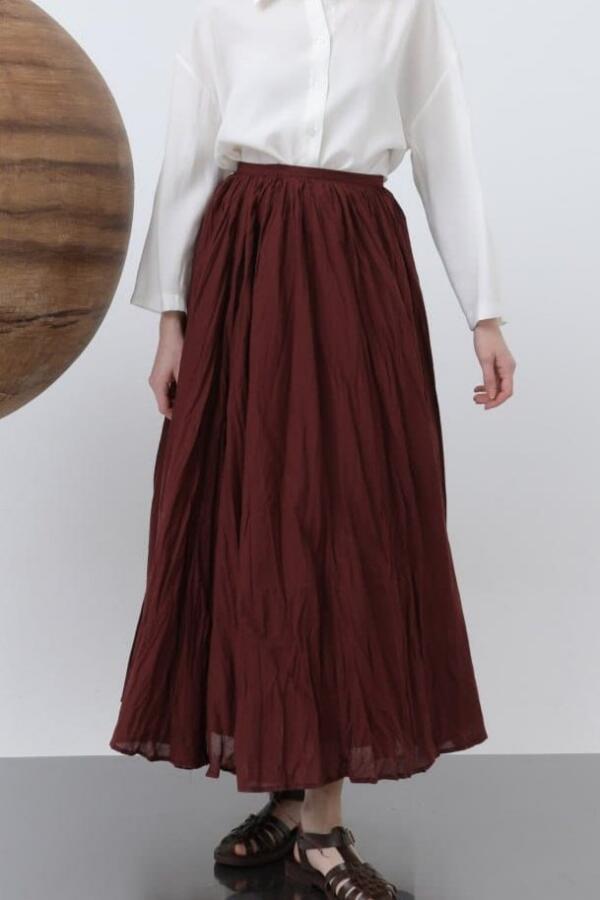 Kadın Yüksek Bel Arkadan Fermuarlı Kırışık Geniş Kesimli Vural Etek - 2