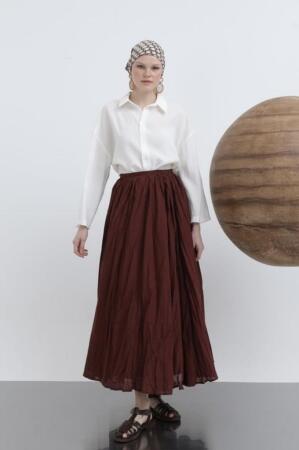 Kadın Yüksek Bel Arkadan Fermuarlı Kırışık Geniş Kesimli Vural Etek - 3