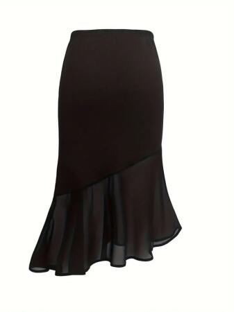 Kadın Yüksek Bel Asimetrik Detaylı Ithal Krep Etek - 5